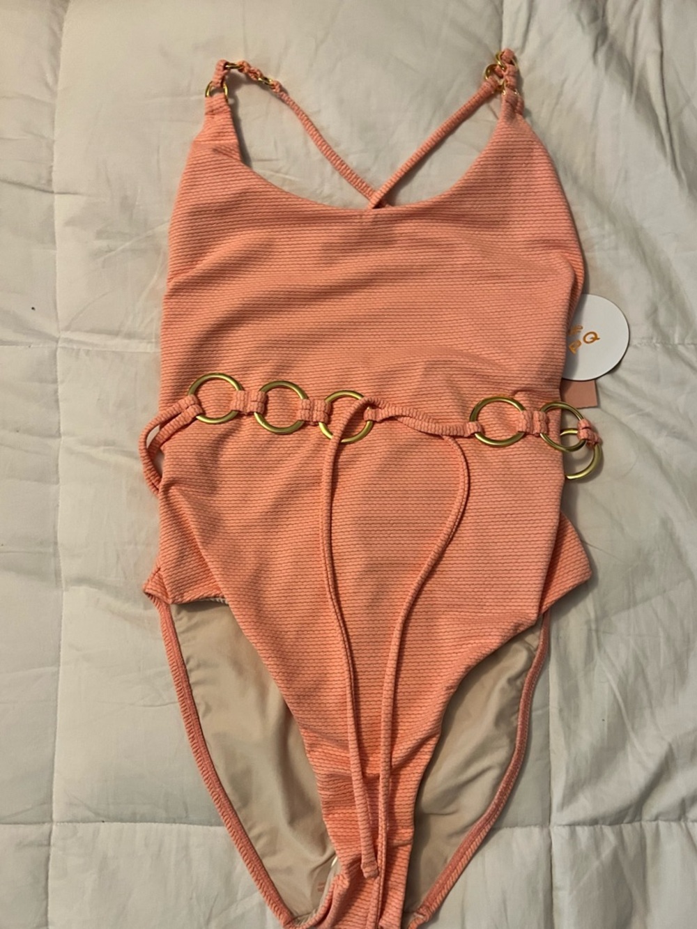 NWT PQ Coral One-Piece Swimsuit with Gold Ring Chain